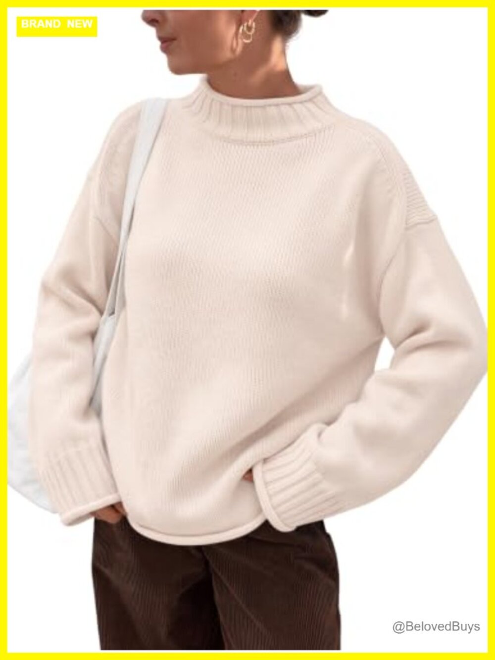 Oversized Mock Neck Knit Sweater Pullover Cotton Blend Fall Casual